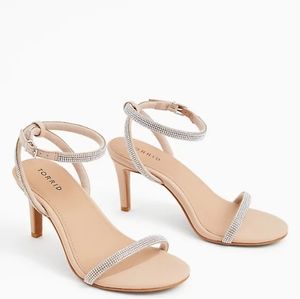 Torrid Beige Faux Leather Rhinestone Ankle Strap Heel 10W